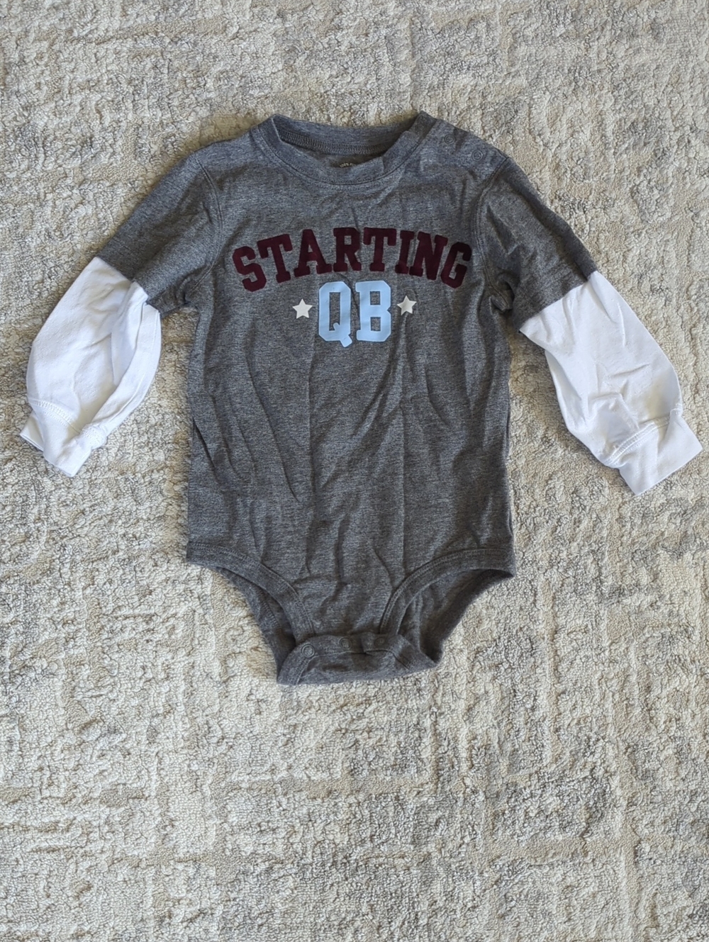 Carter's Gray 'Starting QB' Long-Sleeve Onesie Size 18 Months